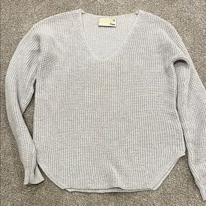 Free People Light Gray V-Neck Sweater